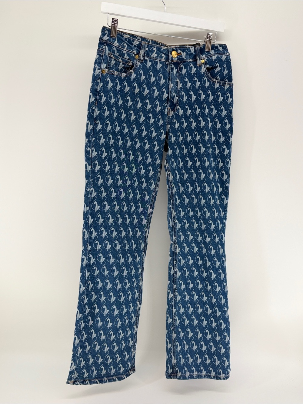 Baby Phat Y2K Cat Monogram Jeans Size 9 Gold Embroidered McBling